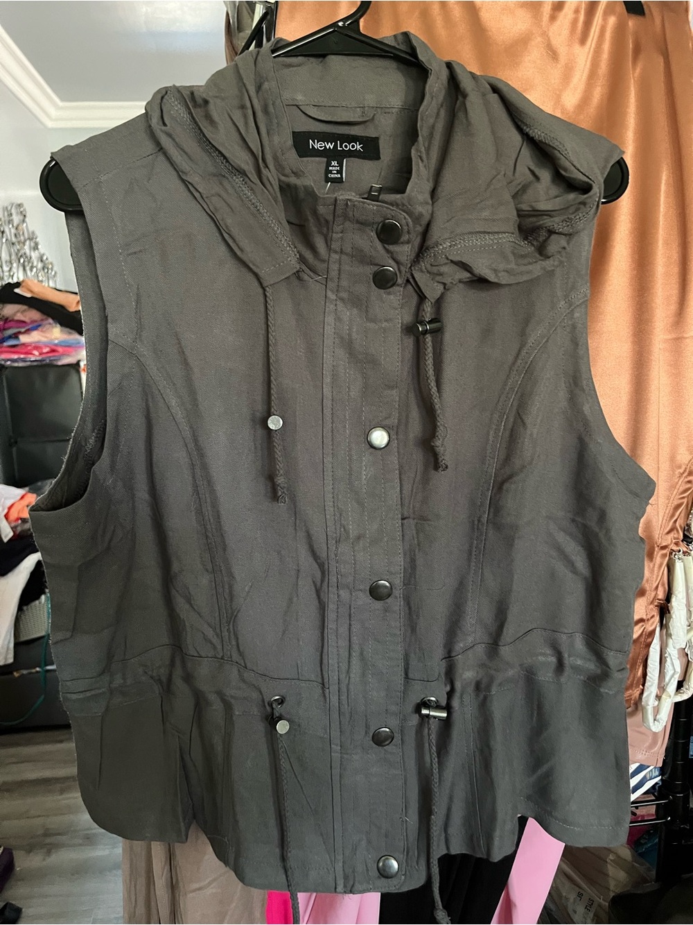 New Look Charcoal Gray Sleeveless Hooded Utility Jacket